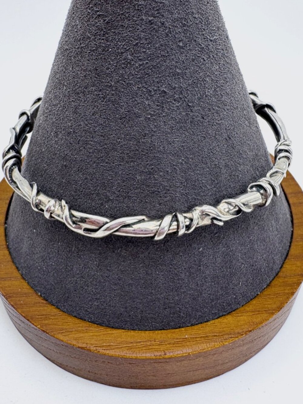 Wrap Design Leather Cord Bracelet VTG Sterling Silver 925 Size 7.5" Fit